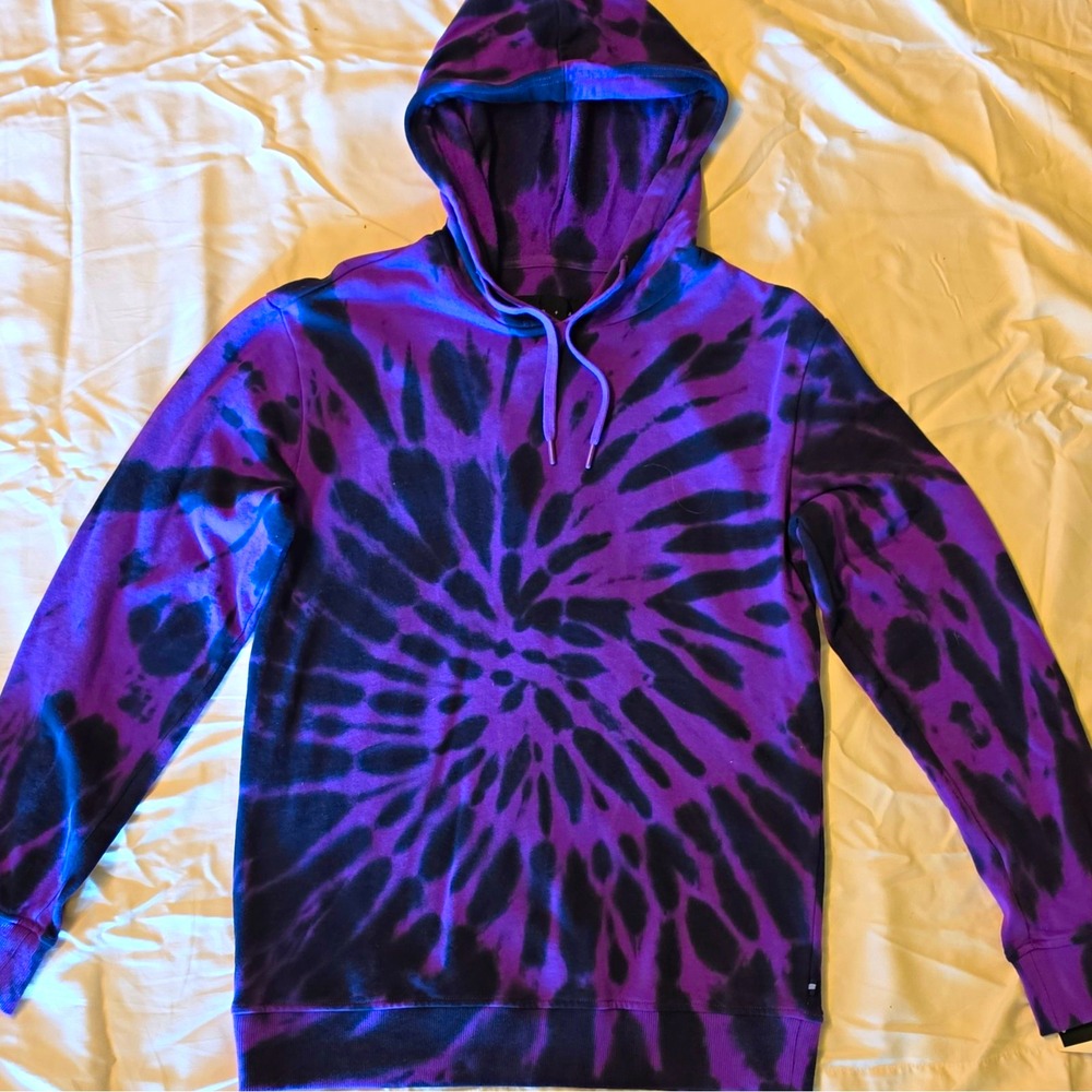 Edgar + Ash Women's Pullover Hoodie Purple/Black Tie-Dye Fleece Drawstring S #51